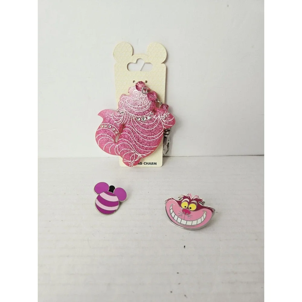 Disney Cheshire Cat Alice Wonderland pin and bag charm lot